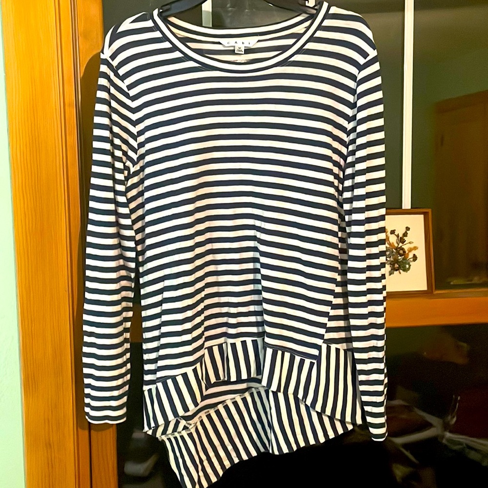 CAbi asymmetrical long sleeve stripe shirt